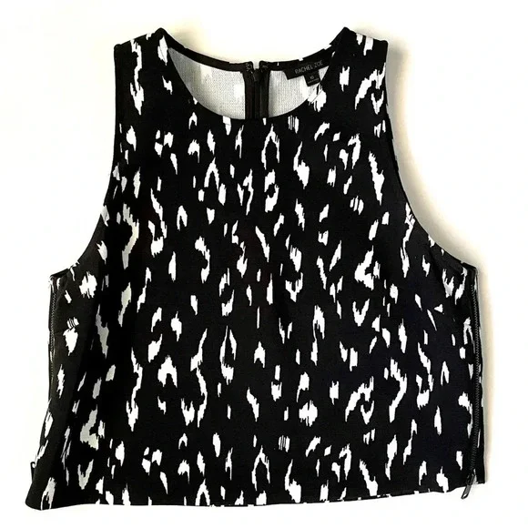 Rachel Zoe Black & White Crop Top With Side Zipper Women’s Size Large - Picture 3 of 7